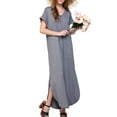 thumbnail image 3 of Doublju Women's V-Neck Short Sleeve Side Slit Maxi Dress with Pockets (Plus Size Available), 3 of 4
