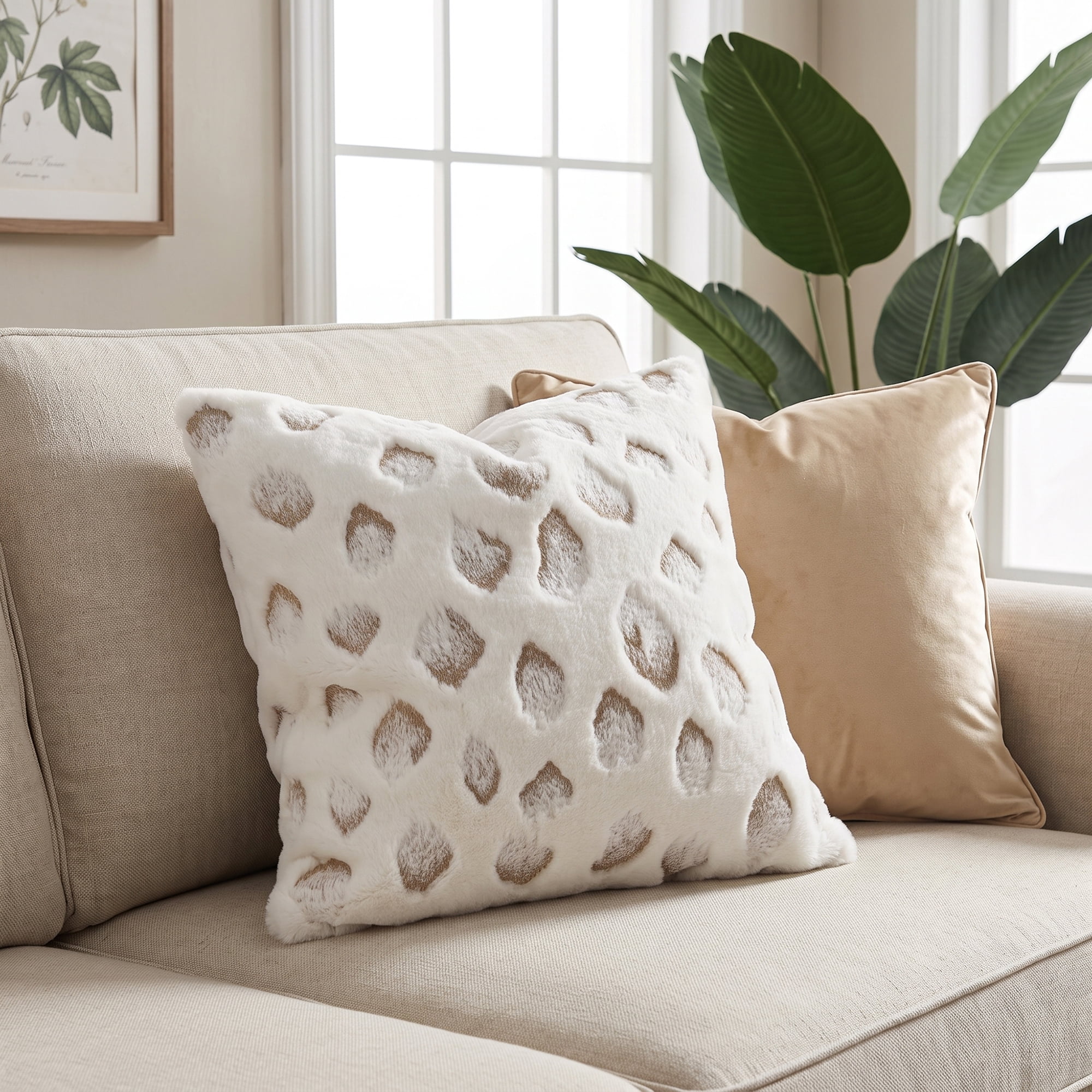 Unique Bargains Faux Fur Spotted Pattern Throw Pillow Cover White 18"x18"