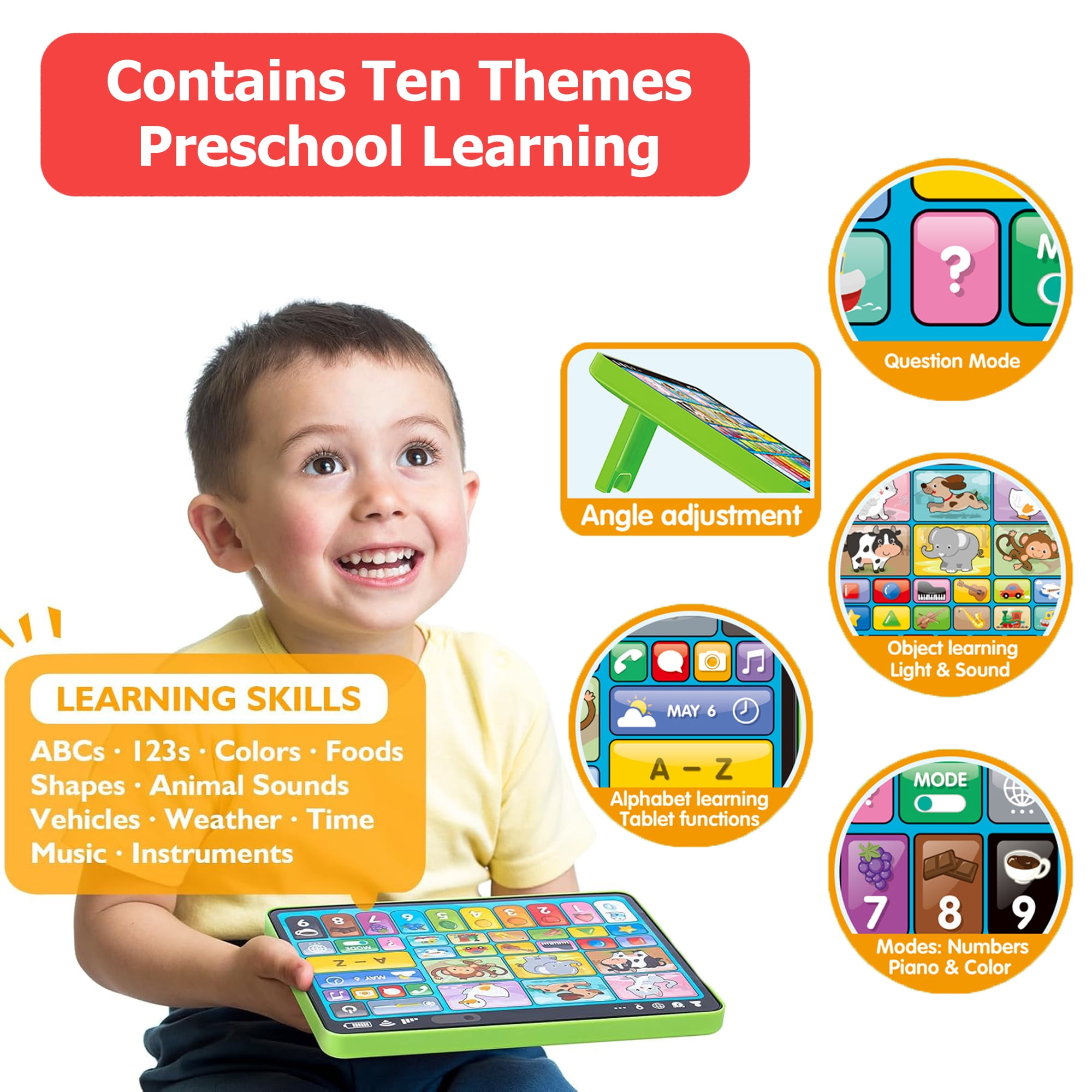 Adofi Trilingual Learning Toys for Toddlers 1-3 Years, Learning Tablet with Music and Lights, Montessori Speech Therapy Toys, STEM Toddler Toys Age 1-3 Gifts, Musical Baby Toys for 1 Year Old