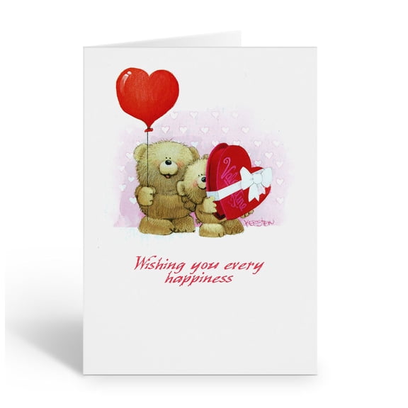 Stonehouse Collection Single Cute Bear Holiday Valentine’s Day Greeting Card with Balloon and Heart Candy Box - Made in the USA