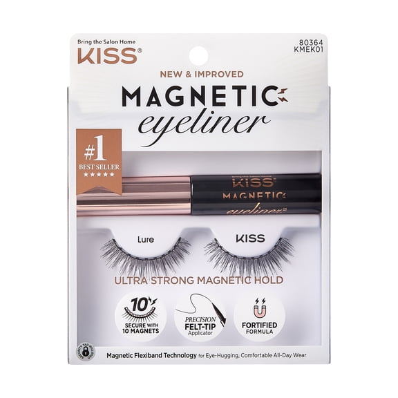 KISS Magnetic False Eyelashes, Strip Lashes, Lure, Black, 12mm, 1 Pair