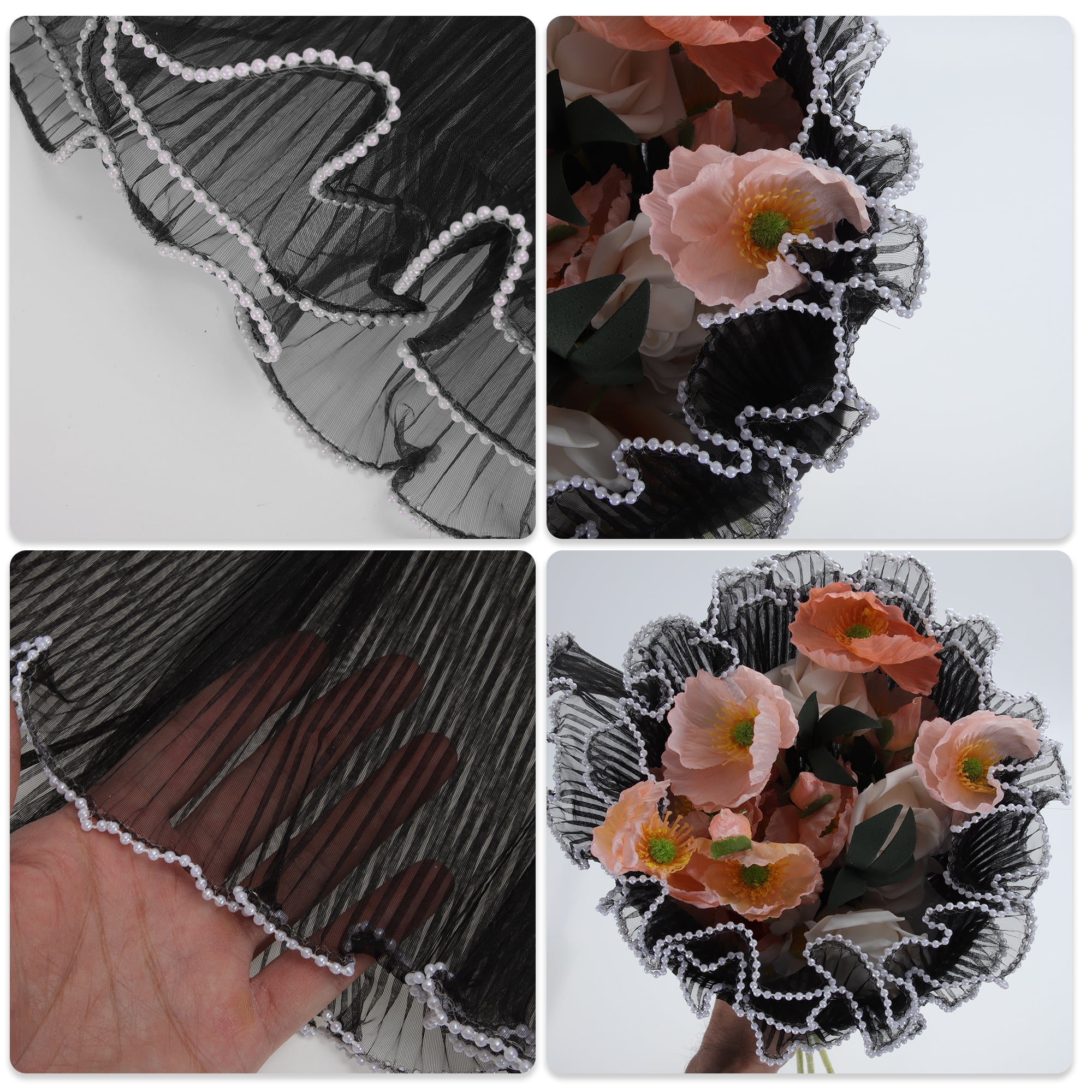 Unique Bargains Faux Pearl Edge Flower Wrap Paper for All Occasions 1 Pc Black