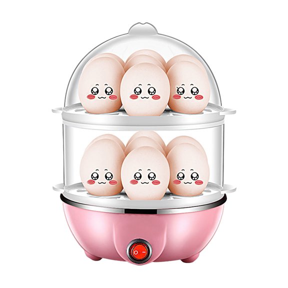 Leyfeng Double Layer Egg Cooker 14 Egg Capacity Hard Boiled Egg Cooker Anti-dry Electric Egg Boiler with 40mL Measuring Cup Steam Vegetables