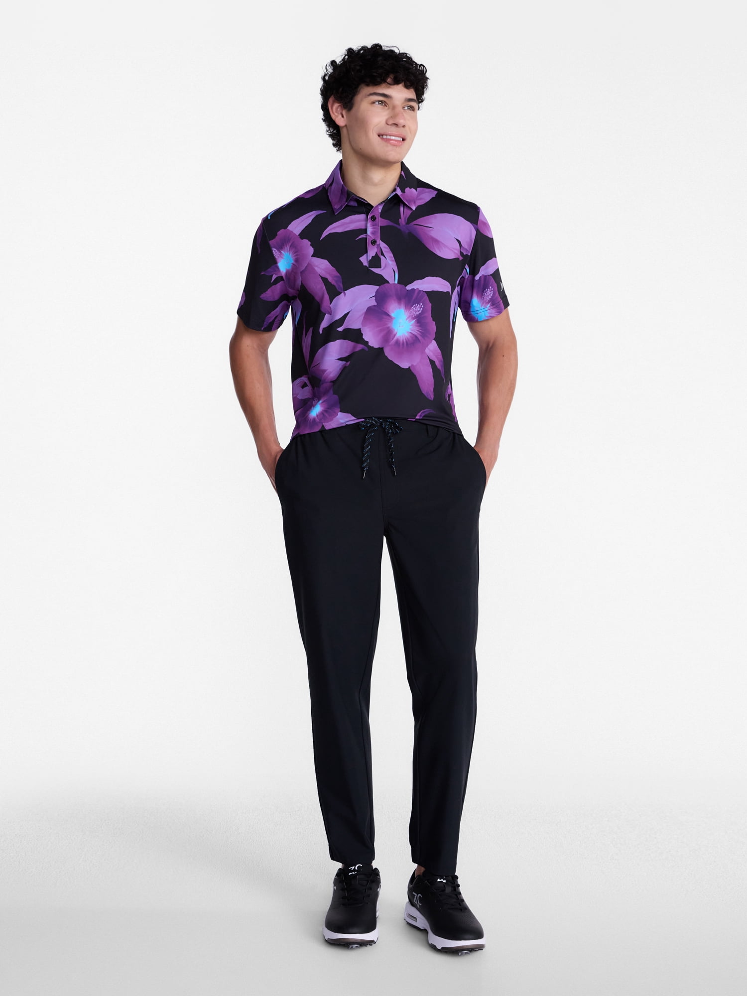 Birdie Bound Men's and Big Men's Midnight Bloom Polo Shirt, Sizes XS-4XLT