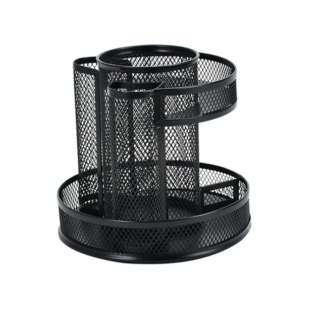 Almacenamiento de escritorio multifuncional, rotación de 360 °, portalápices de metal para escritorio con alfombrilla de goma antideslizante, 16,5*15,5*8 cm, negro TUNC Sencillez