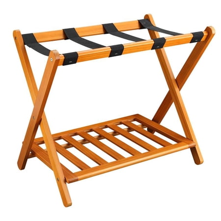 Luggage Rack with Shelf - Honey Oak