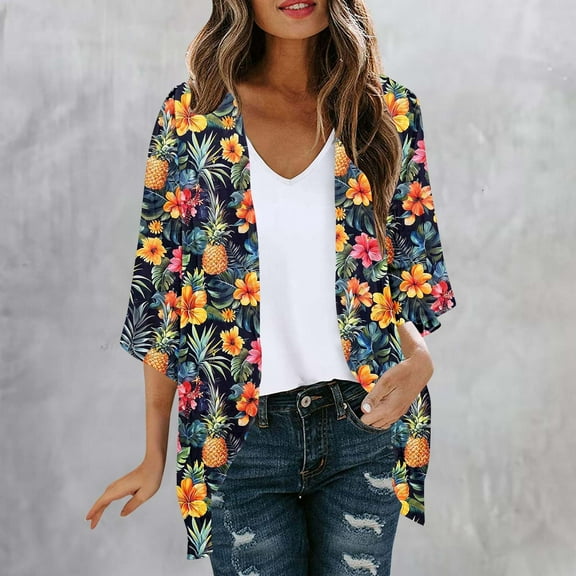 Fznquz Cardigan Sweaters for Women Lightweight Chiffon Kimono Cardigan Open Front Floral 2025 Sweater Multicolor Ladies Tops
