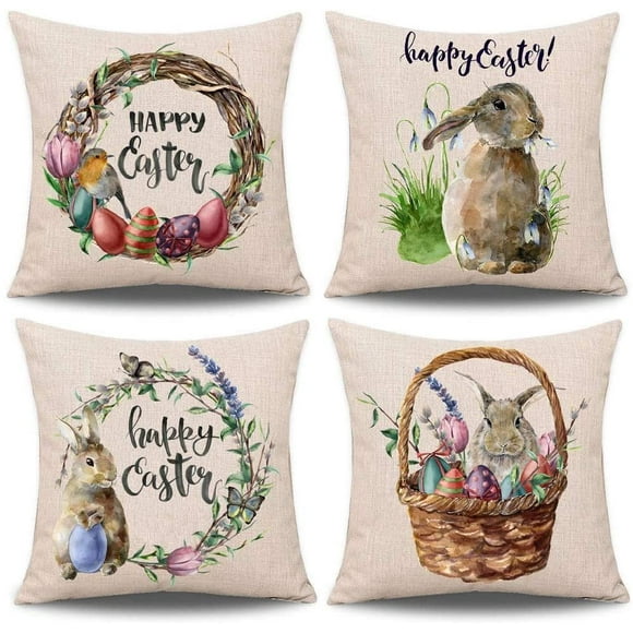 DAMAIE Bunny Rabbit Pillow Case with Egg Cushion Cover, Linen Cushion Cover Decoration