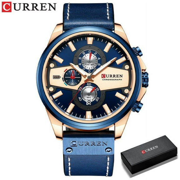 Curren Man Watches Fashion Casual Quartz Sporty Wristwatches Blue Clock Male Chronograph Leather Watch - Quartz Wristwatches