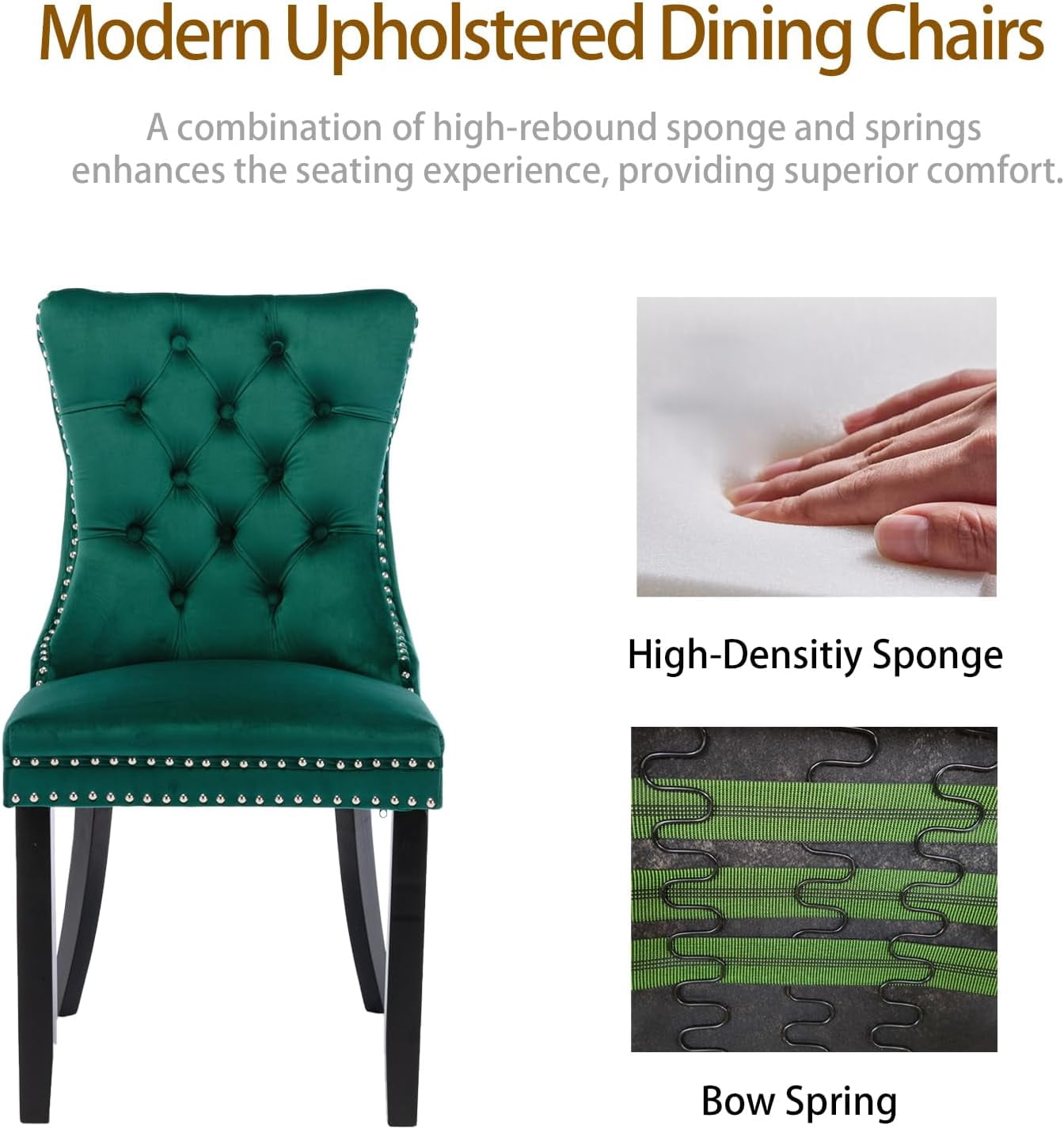 MOONMISS Dining Chairs 2-Pcs Set, High-end Velvet Upholstered Accent Chairs Button Tufted Dining Chairs with Back Ring Pull and Nailhead Trim,Green