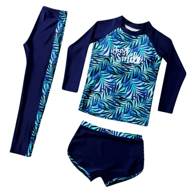 3pcs Kids Quick Dry Sunscreen Long Sleeve Swimwear Pants Shorts Set