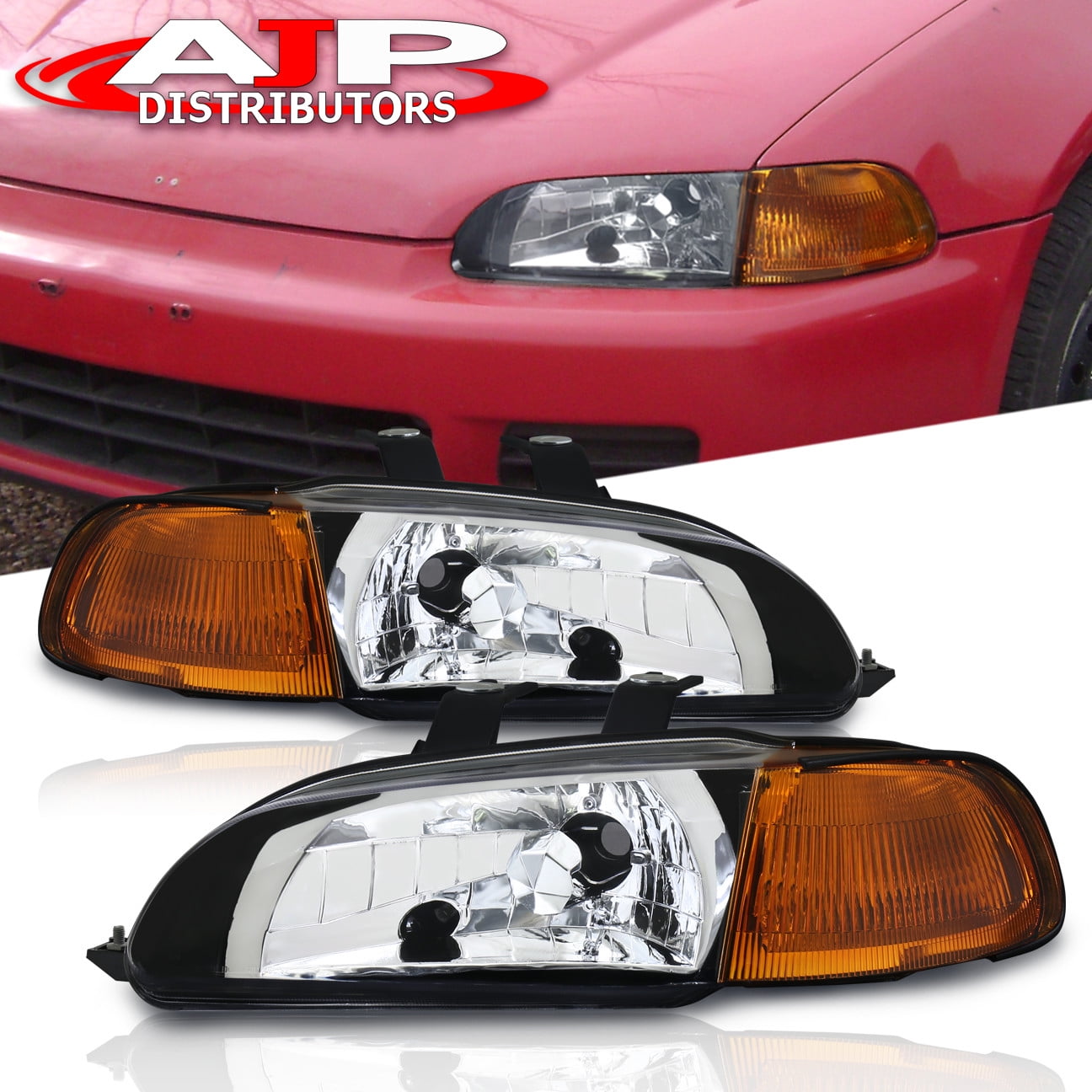 Fits 1992-1995 Civic Sedan Crystal Clear Headlights+Amber Corner Signal Lamps