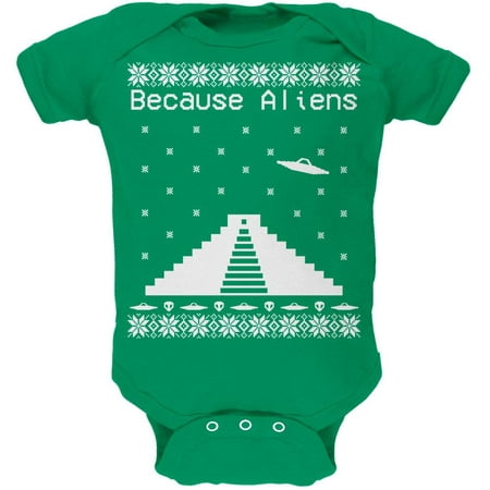 

Because Aliens Pyramid Ugly XMAS Sweater Kelly Green Soft Baby One Piece - 12-18 months