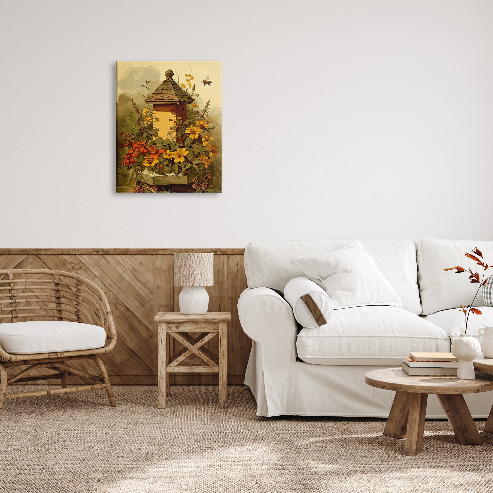 Stupell Industries Bees & Floral Architecture Botanical & Floral Painting Gallery Wrapped Canvas Art Print Wall Art, 24 x 30