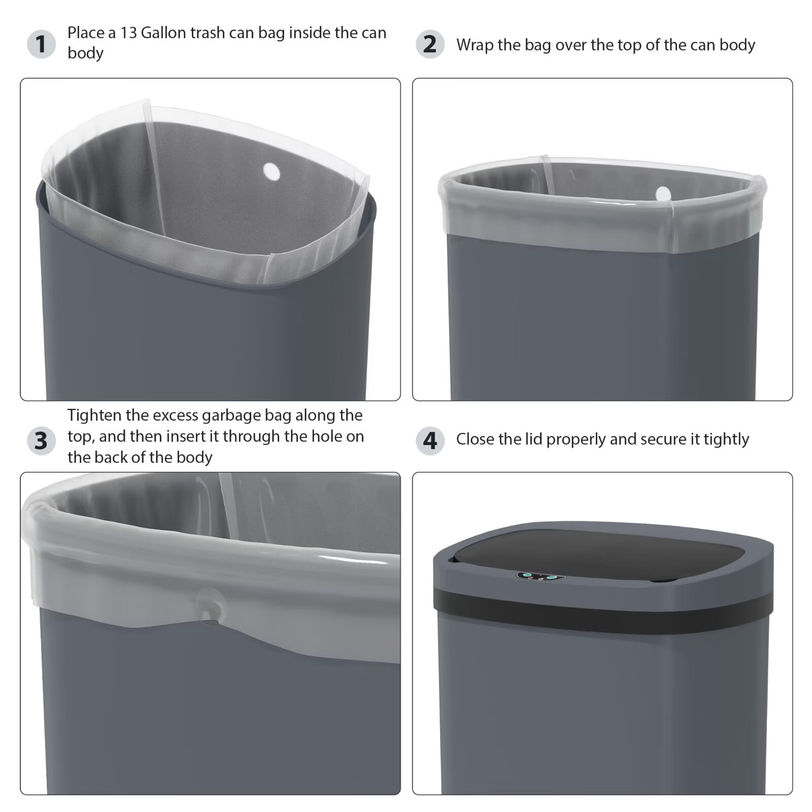 YRLLENSDAN 13 Gallon Trash Can Motion Sensor Touchless Automatic Garbage Cans with Lid and Odor Filter for Kitchen Bedroom Office Living Room, Gray