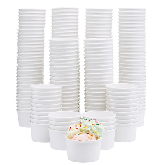 Stockroom Plus Ice Cream Cups - 8 Oz, White, 200-Pack, Classic - Disposable Snack Cups for Ice Cream Sundae Bar Supplies - Disposable Dessert Bowls