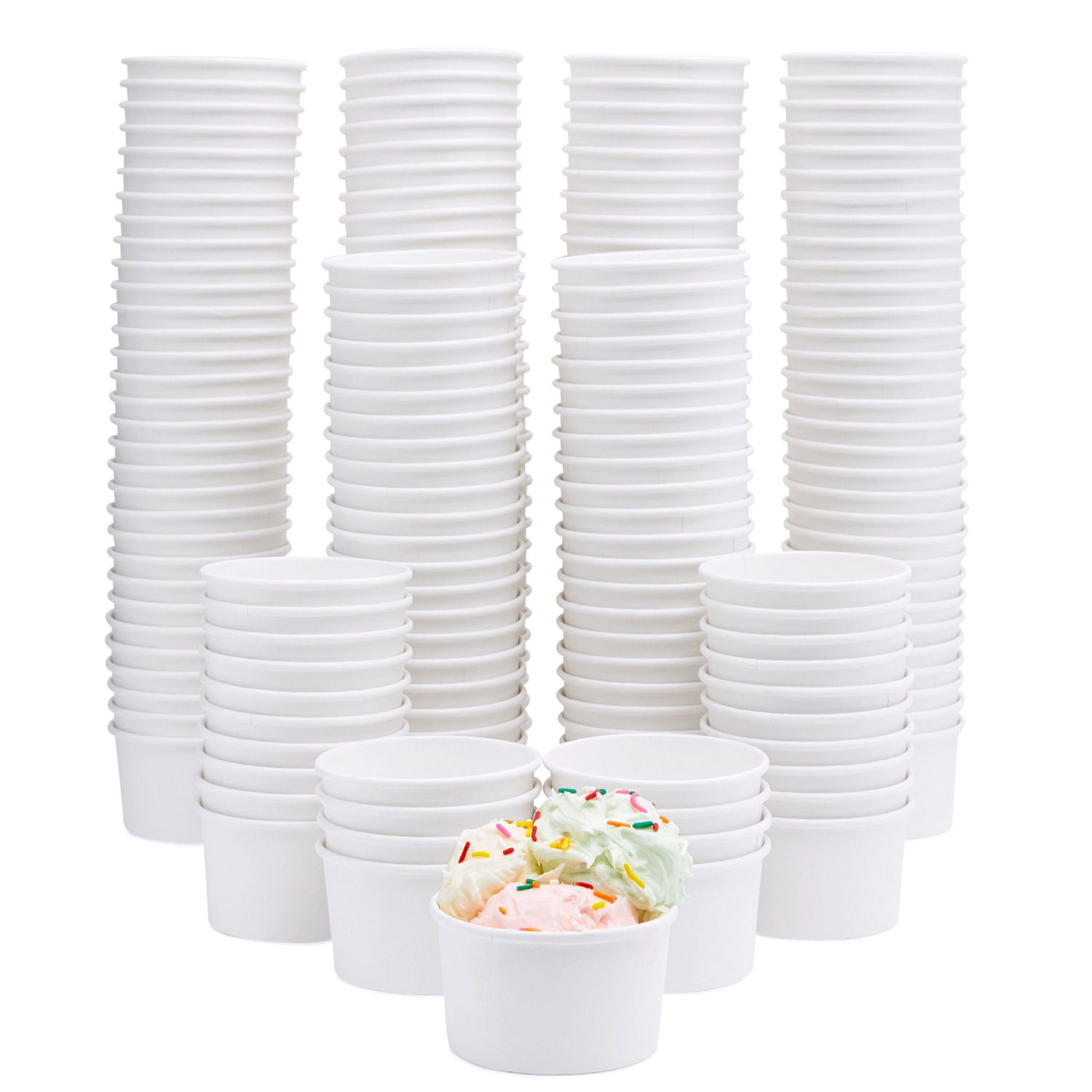 White Disposable Paper Ice Cream Cups – Dessert Tubs Sundae Serving Containers, UK Made