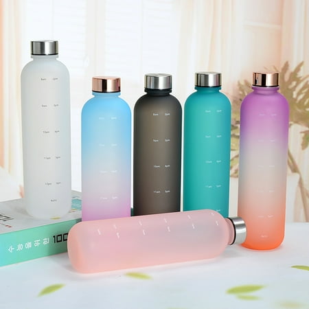 

1000ml Water Bottle Gradient Frosted Large Capacity Food Grade Leakproof Drinking with Motivational Time Marker Fitness Sports Outdoor Water Jug for Travel