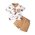 thumbnail image 1 of Gibobby Conjunto de pantalones para niños Camiseta de manga corta con estampado de dinosaurio de dibujos animados para niños pequeños, pantalones cortos(Caqui, 18-24 Meses), 1 of 5
