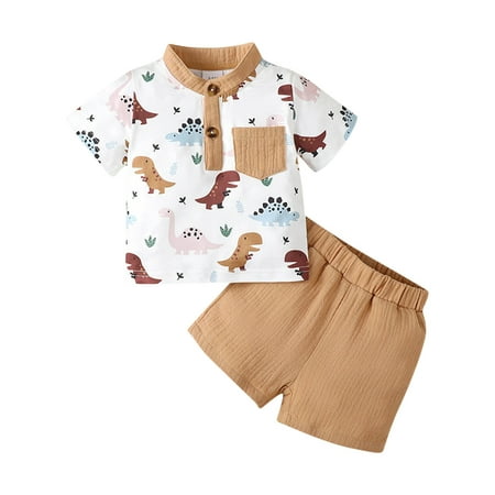 

Vedolay Baby Boy Summer Clothes Toddler Baby Boy Summer Clothes Set Print Short Sleeve T-Shirt Jogger Pants Outfit(Khaki 6-9 Months)