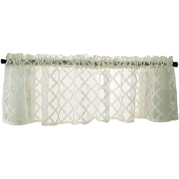 Nvzi Cenefa de encaje para cortina de cocina, diseño de mosaico marroquí, cenefa corta para café, bolsillo para barra, cortinas pequeñas para ventanas, 1 panel (51" x 16", blanco)