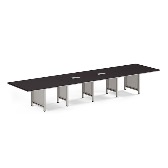 At Work Expandable Conference Table 16' Espresso Laminate Top/Brushed Nickel Painted Steel Leg with Modesty Panel