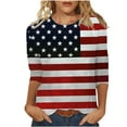 thumbnail image 2 of Feancey 4th of July Tshirt for Women 3/4 Sleeve American Flag Print Tops Patriotic Casual Plus Size T-Shirts 2025 Trendy Independence Day Shirts Spring Sales Multicolor S, 2 of 5