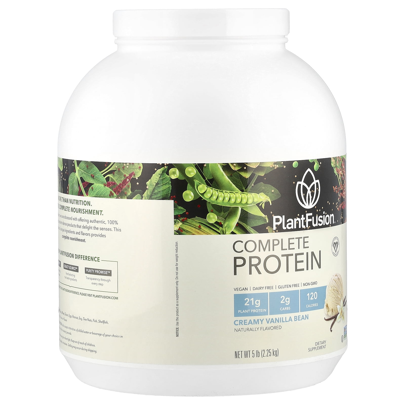 PlantFusion Complete Plant-Based Vegan Pea Protein Powder Dietary Supplement, Gluten & Allergy Free, Vanilla, 5 Pound