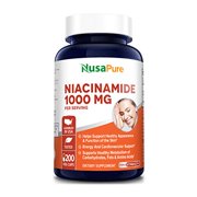 Niacinamide 1000mg 200 Veggie Capsules (Non-GMO & Gluten Free) Flush Free - Energy Booster, Cell Regenerator, That Supports Cognitive Decline, Anti-Aging