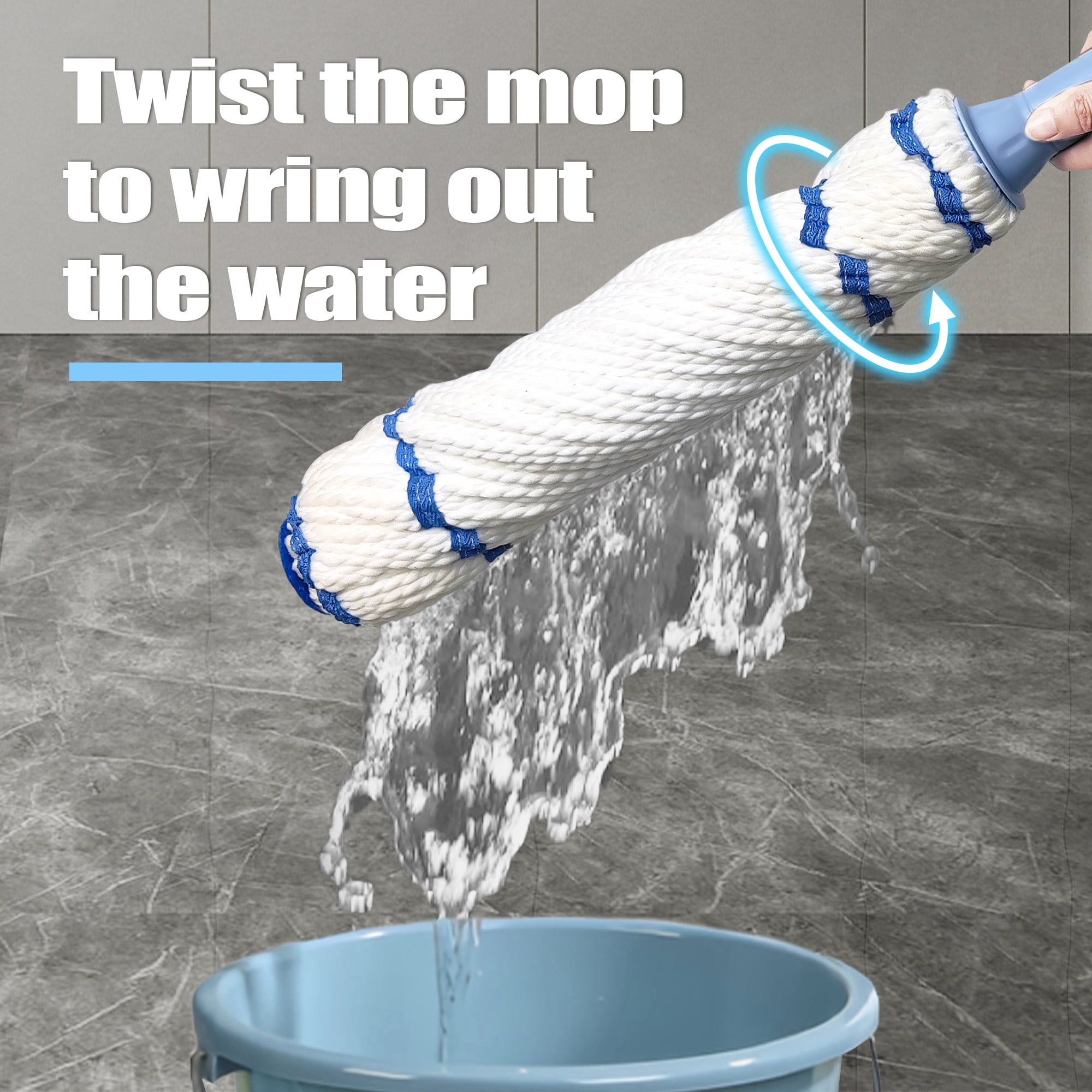 NEWE Self Wringing Twist Mop with 55 inches Handle for Floor Cleaning (Blue)