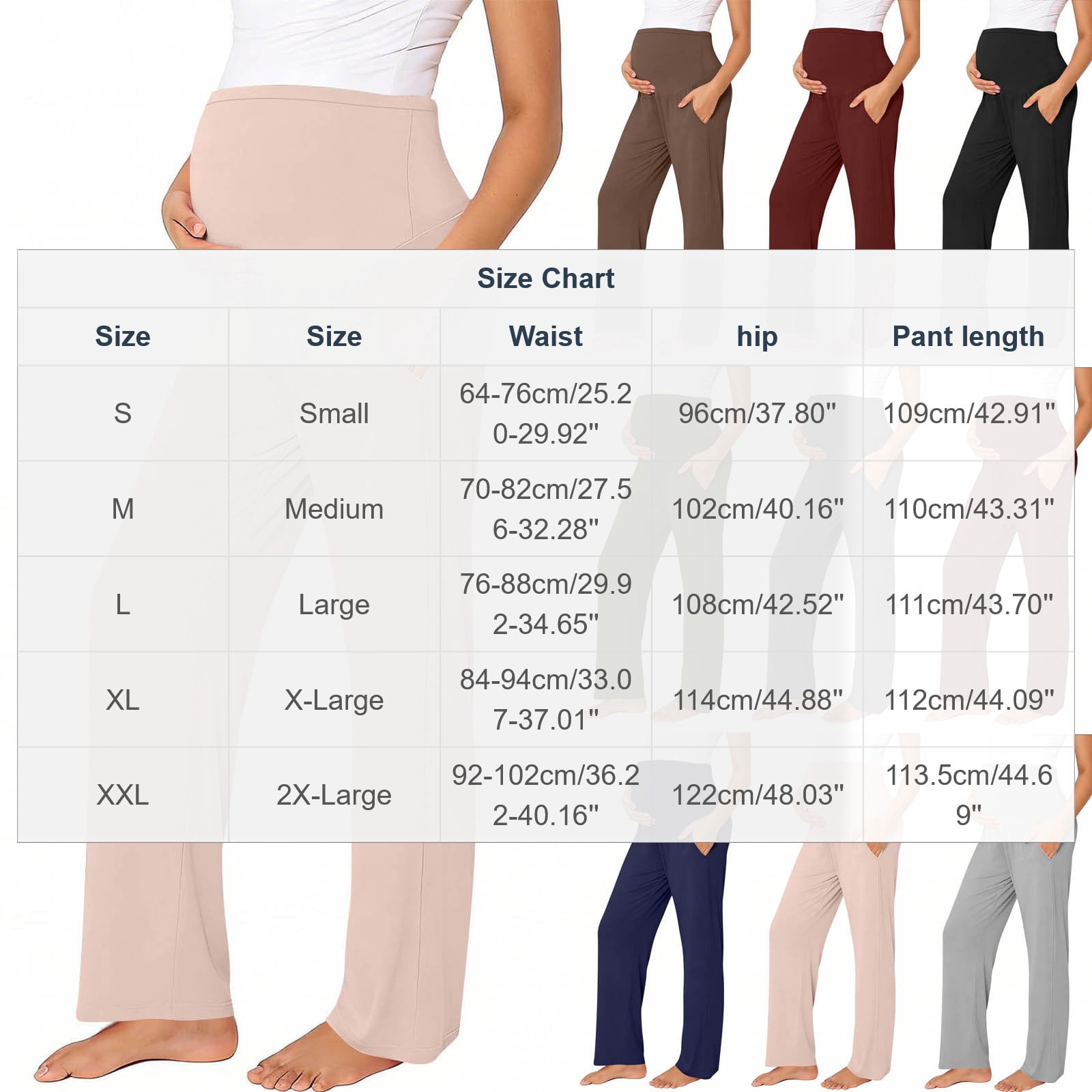 Women's Maternity Yoga Dress Pants Over the Belly Stretchy Lounge Work Pregnancy Straight Leg Trousers with Pockets