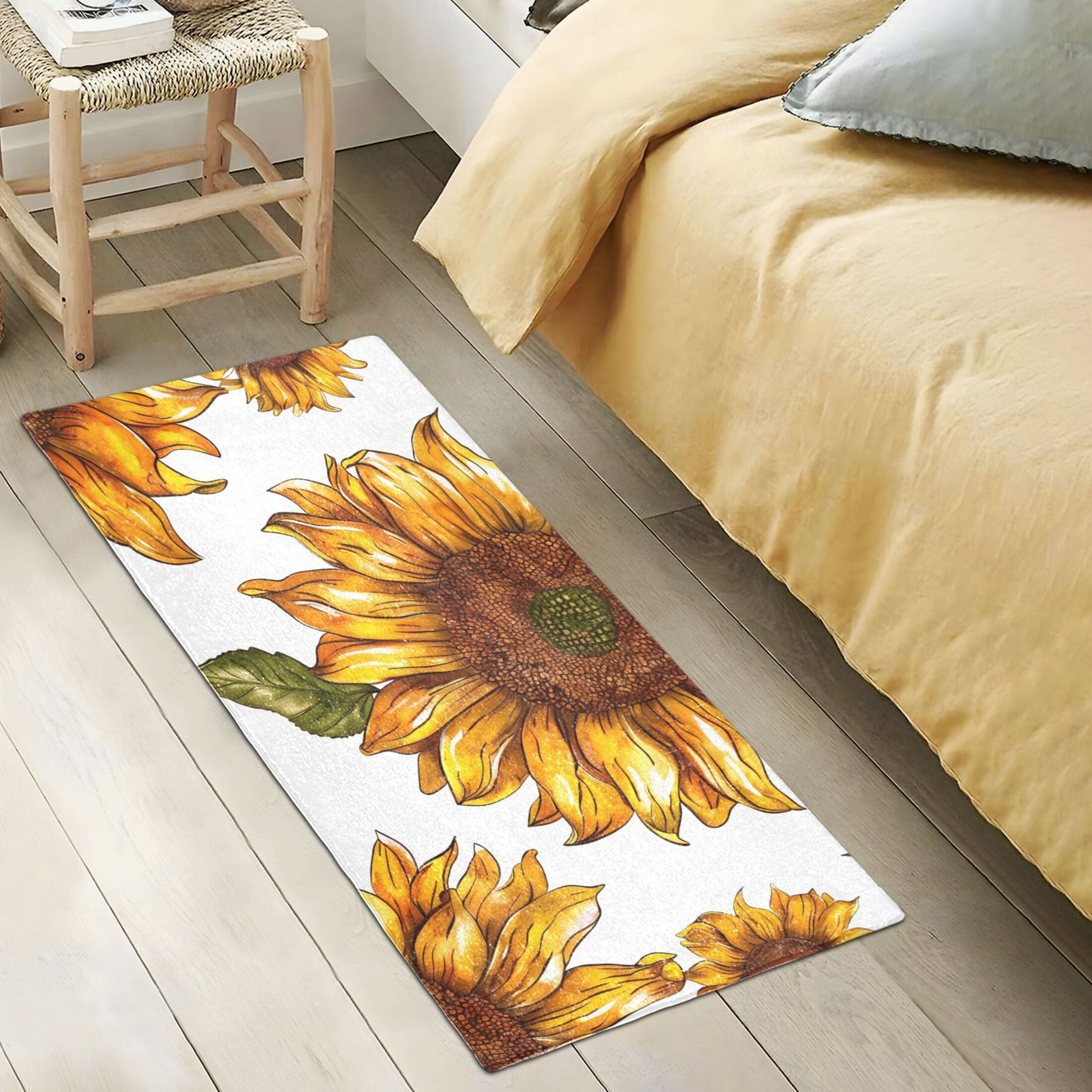 Sunflower in White Bathroom Rug 39x20 Non Slip Quick Dry Washable Bathroom Mats for Bedroom Living Room Kitchen