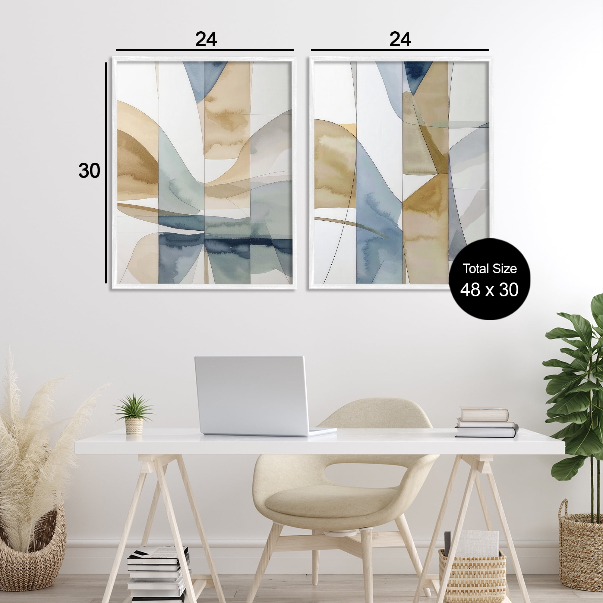 Stupell Industries Balanced Geographic Abstract 2 Piece White Framed Giclee Art Set, design by Alonza Saunders
