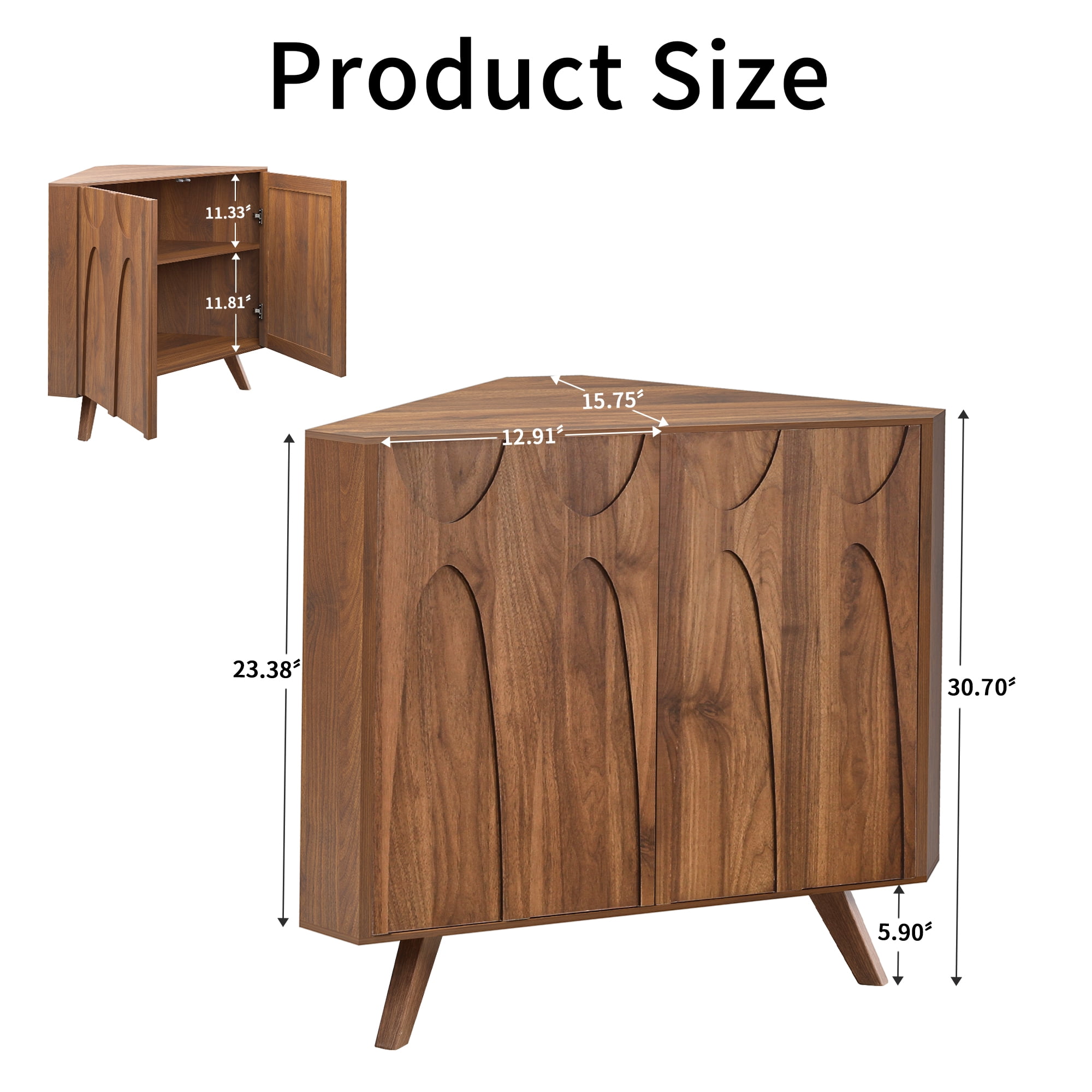 LEFHDA Adjustable Shelf Corner Cabinet with 2 Doors — Freestanding Storage Organizer for Bathroom, Kitchen, Living Room in Brown/Black & Walnut Finishes