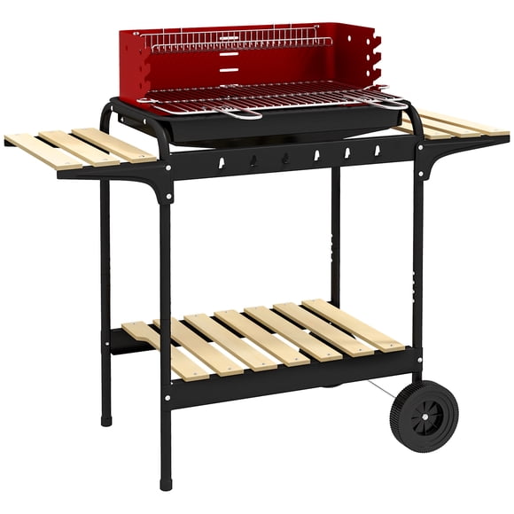 Outsunny BBQ Grill Trolley W/ 5-level Grill Height Ash Catcher