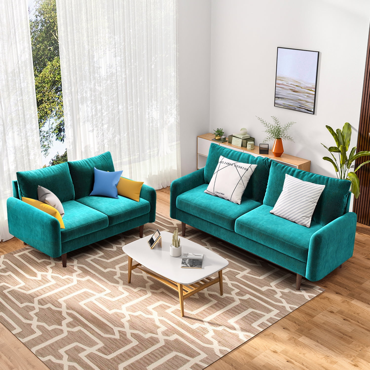 56.3'' Velvet Round Arm Loveseat, Couch with Solid Wood Frame, for Guest Room, Teenager's Room, and Small Apartment,33.1'' H x 56.3'' W x 31.1'' D