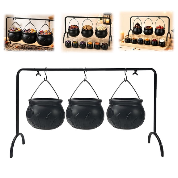 cauldron snack rack, Halloween Cauldron Serving Bowls 3 Pack (1 PCS) | Pot Candy Holder for Party Snacks Desserts, Spooky Tabletop Centerpiece Decoration for Indoor Home Kitchen
