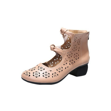 

Ymiytan Lady Pumps Chunky Heels Sandals Closed Toe Parties Lightweight Comfy Buckle Ankle Boot Camel 5