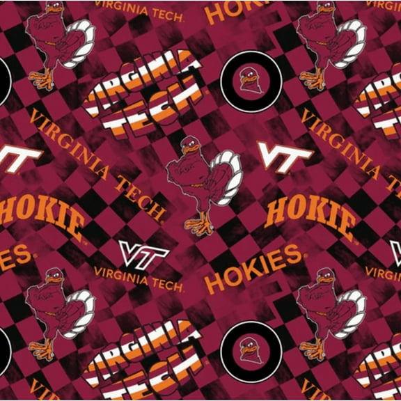 Official Licensed NCAA Virginia Tech University Check Allover Fabric by the Yard