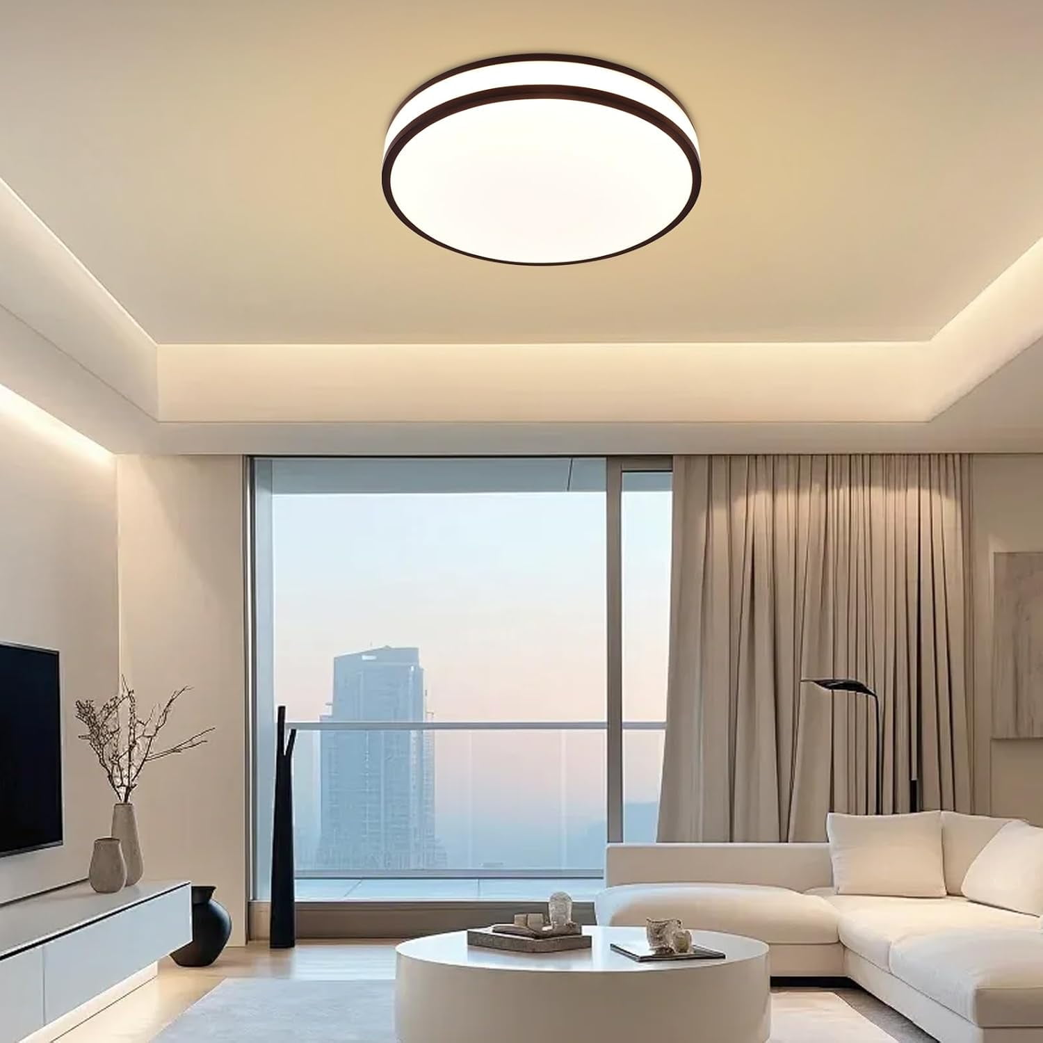 Flush Mount LED Ceiling Light, Round Modern Ceiling Lamp 15 Inch Wide Ceiling Lamp Ceiling Lighting Fixtures Dimmable Black Lights for Bedroom Kitchen Hallway