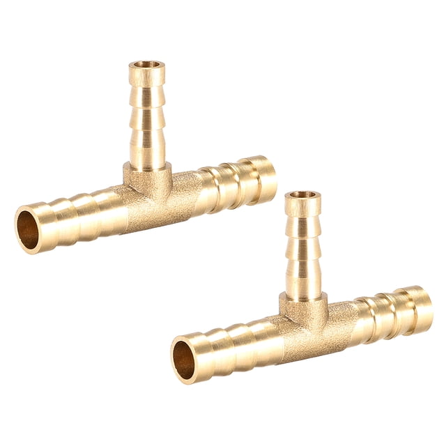 Conector de reducción de manguera de latón de 10mm x 6mm x 10mm, en forma de T, conector de 3 vías, para aire, agua, combustible, gas, 2 piezas. 8mm x 6mm x 8mm