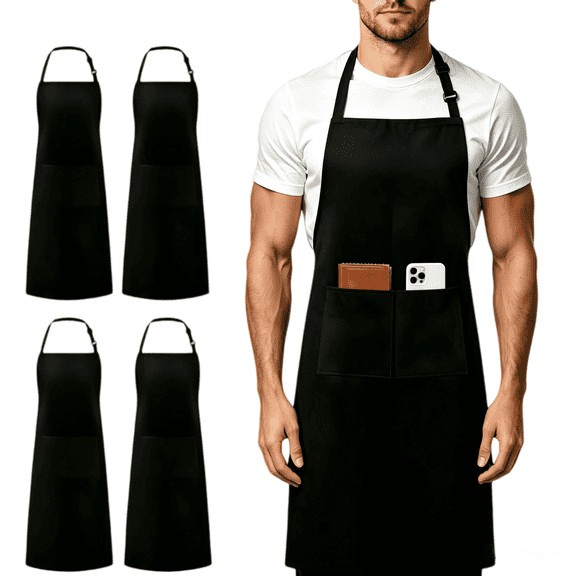 4 Pack Adjustable Bib Apron with 2 Pockets – Water & Oil Resistant, Cooking Kitchen Chef Apron for Women & Men