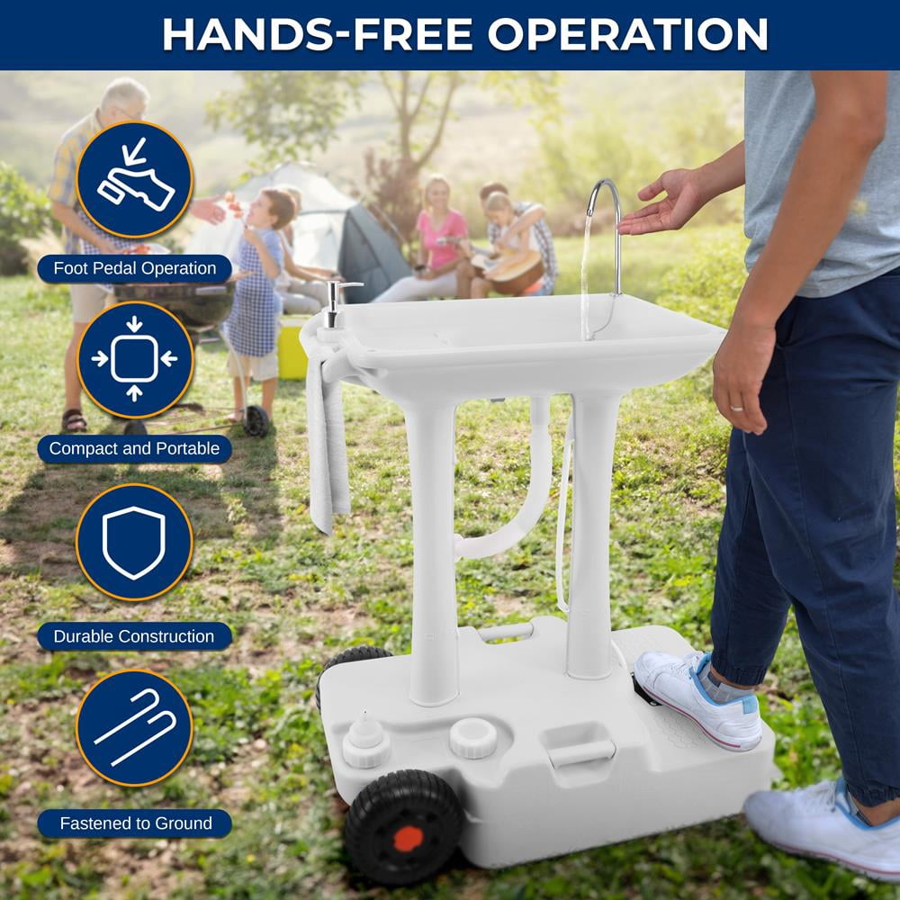 SereneLife Wheeled Mobile Foot Pump Hand Washing Stand Faucet Station