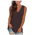 thumbnail image 2 of Tawop Women's Shirts Womens Tee Shirts Solid Loose V Neck Sleeveless Pullover Tank Brown M(Us:6), 2 of 4