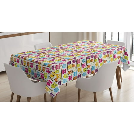 

Birds Tablecloth Cartoon Illustration of Perching Eurasian Eagle Owl and Eye Winking Long-Eared Owl Rectangular Table Cover for Dining Room Kitchen 52 X 70 Inches Multicolor by Ambesonne