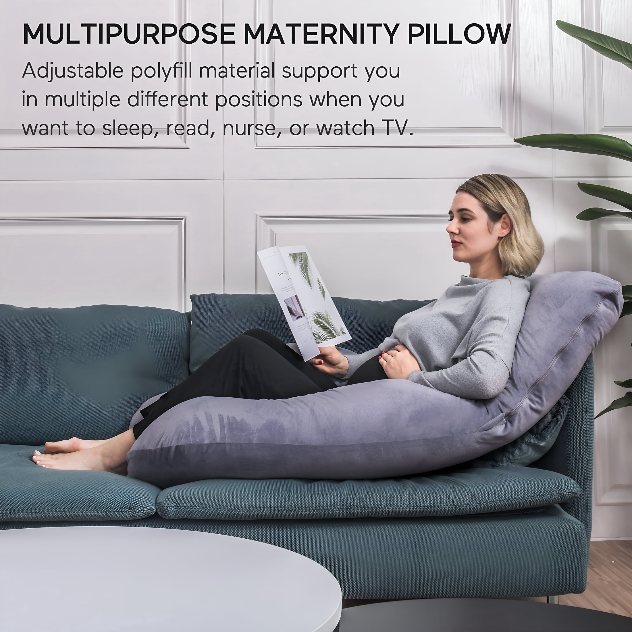 XIBUFE 2026 New Pregnancy Pillow,U Shaped Full Body Maternity Pillow for Sleeping with Removable Cover for Bedroom,Nursery,Living Room,Travel,57 Inch Grey