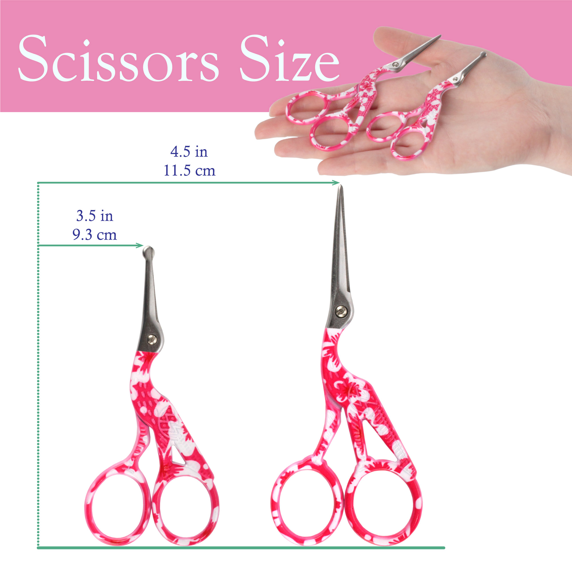 Stork Bird Rounded Safety Tip Embroidery Craft Stainless Steel Crane Scissors - Red - 20 Pairs
