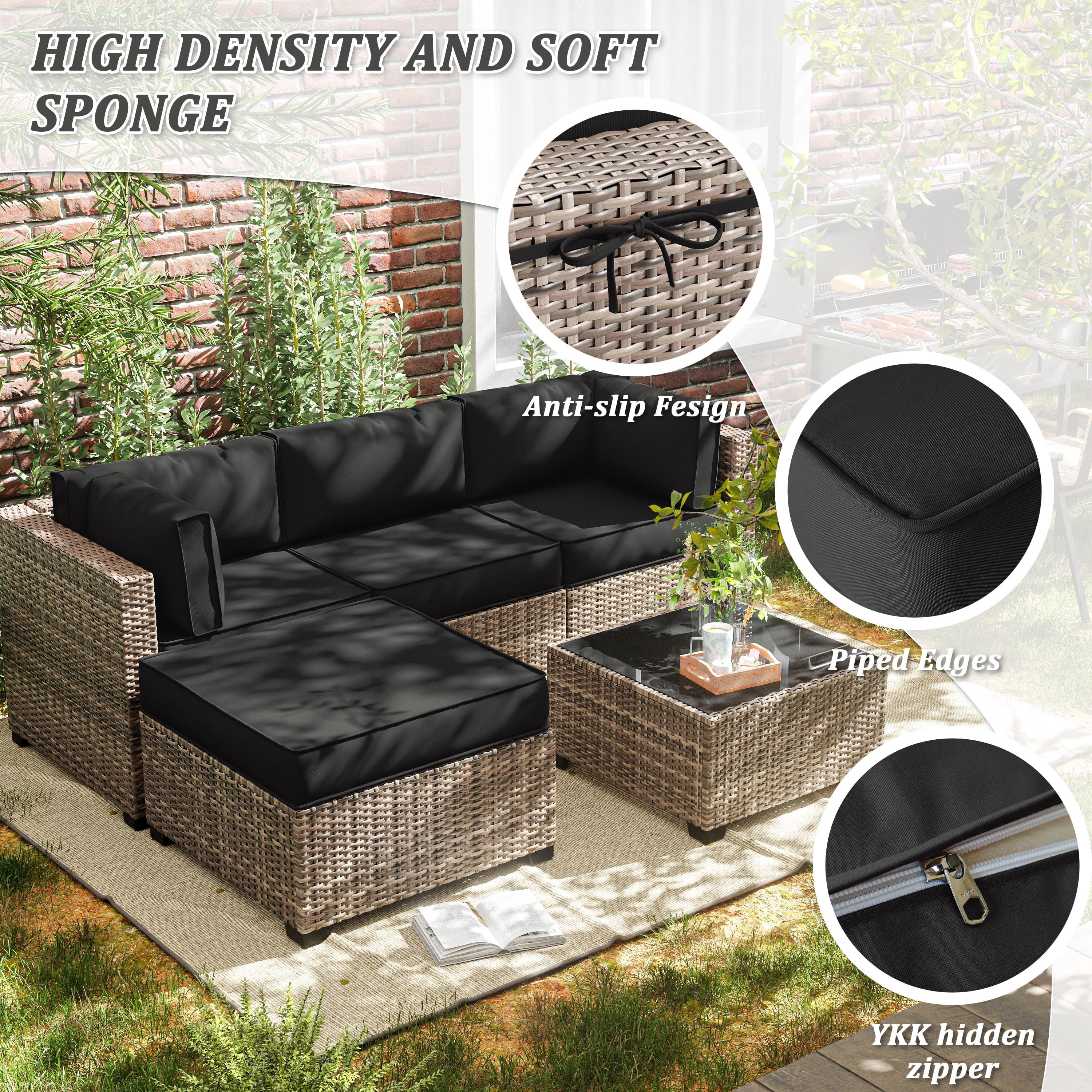 Pakunoda 9Pcs Outdoor Cushion Covers for Patio Furniture, Washable Reusable Outdoor Slipcovers for Cushions Replacement Cover with Zipper for Sofa Couch, Cover Only, Black