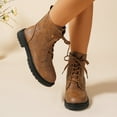 thumbnail image 5 of Viluyesy Womens Moto Boots, Low Heels Round Toe Lace Up Fashion Mid Calf Combat Boots Brown US6, 5 of 9