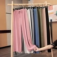thumbnail image 3 of Womens Plus Size Pants High Waist Ice Silk Wide Leg Thin Sweatpants Loose Lightweight Casual Trousers for Women Khaki S, 3 of 4